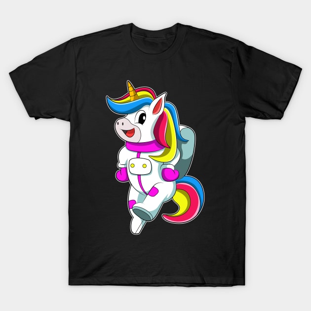 Unicorn as Astronaut with Backpack T-Shirt by Markus Schnabel